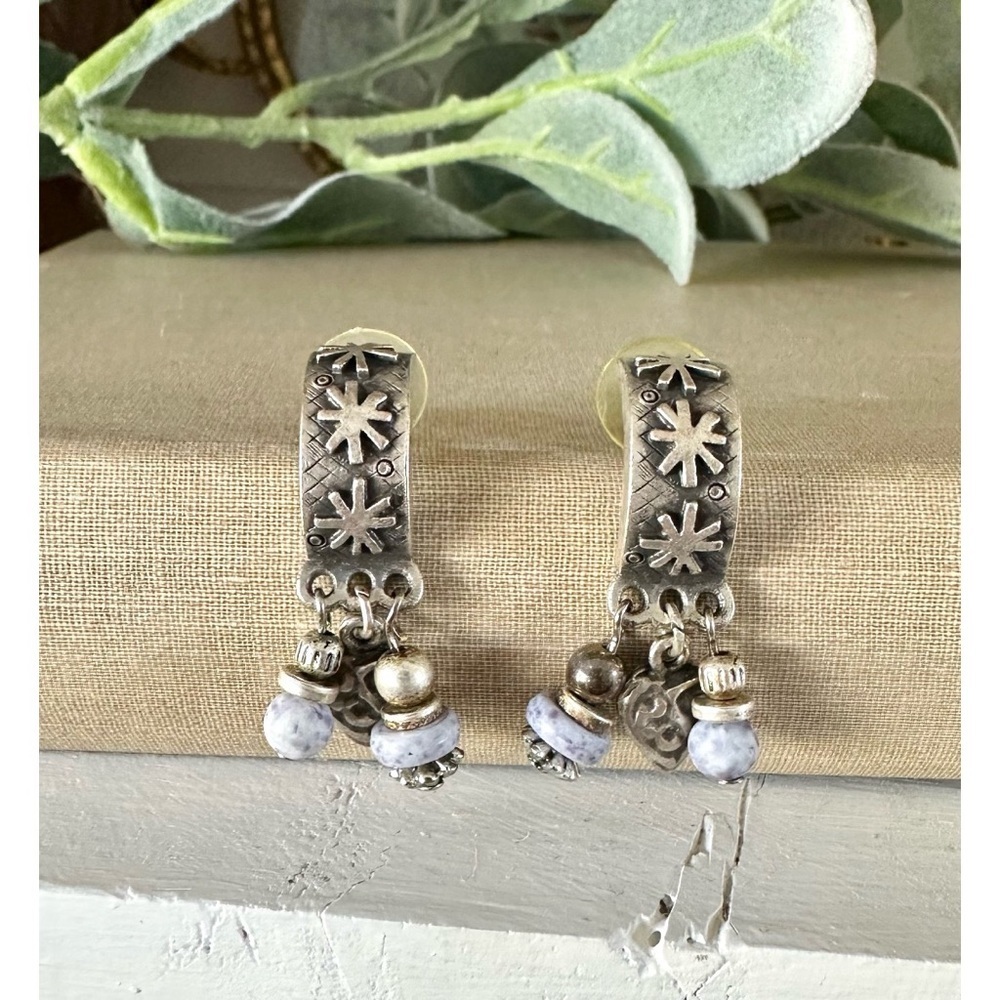 Seiferts hoop dangle silver posts earrings